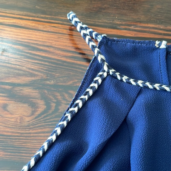 High Neck Navy Tank with Blue and White Braided Trim Size Medium - Picture 5 of 7